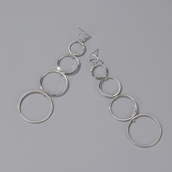 Any 4/$25! Silver Lightweight Geometric Concentric Circle Stud Drop Earrings - Picture 2 of 5